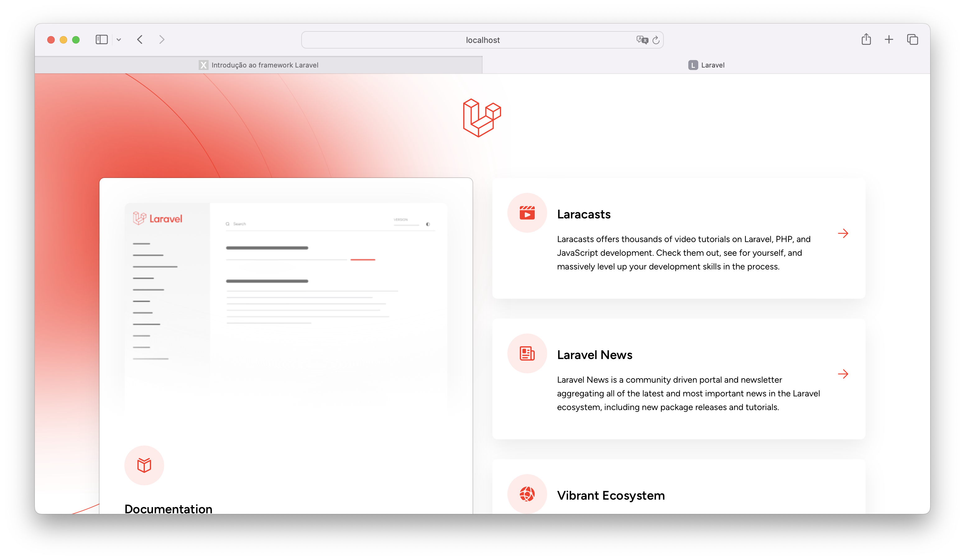 Print da homepage padrão do Laravel